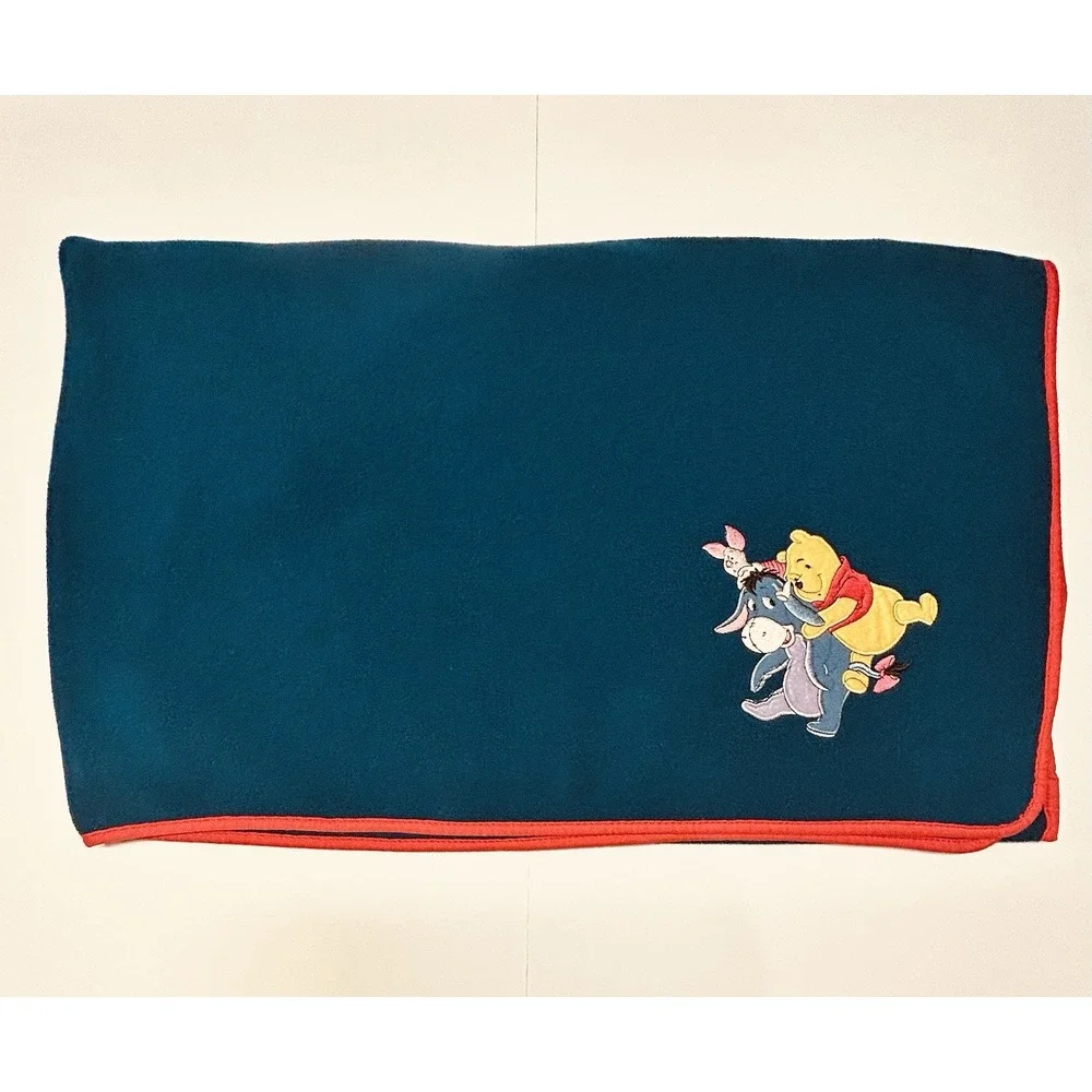 Vintage iDisney Store Winnie the Pooh Eeyore Piglet Blue Fleece Blanket 50x60